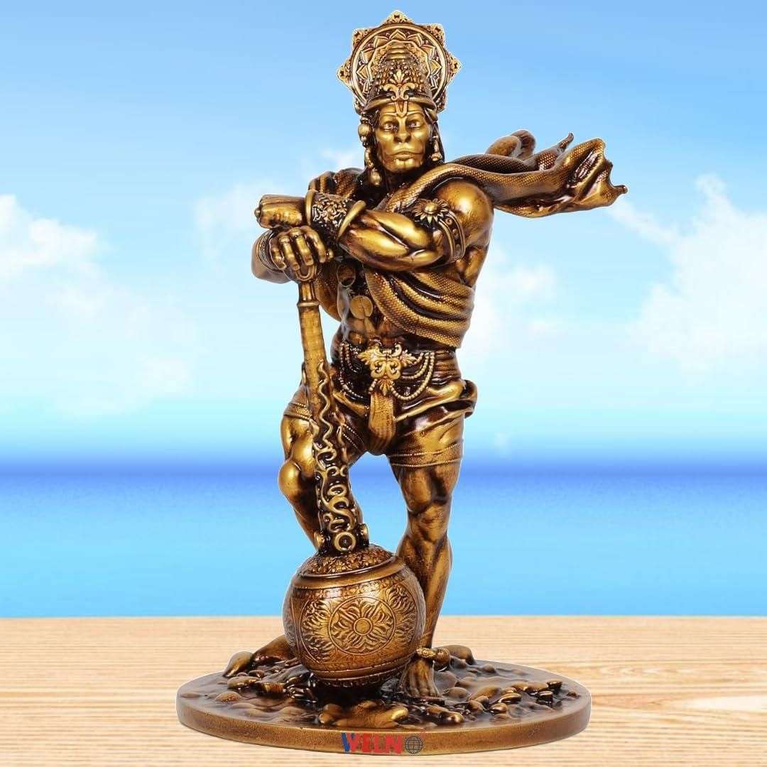 Brass car dashboard Hanuman statue featuring detailed craftsmanship and vibrant design