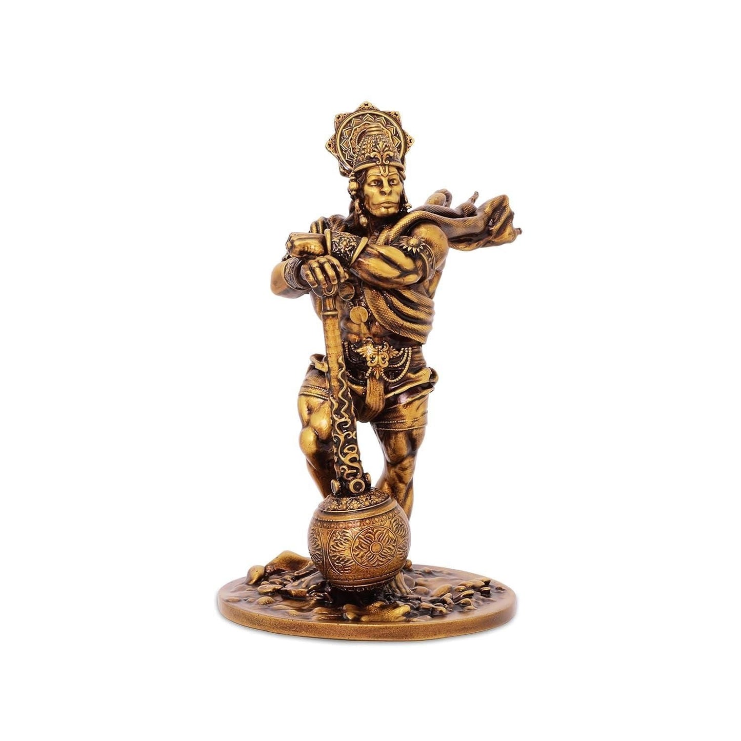 Car dashboard Hanuman statue in bronze finish, showcasing intricate details and a dynamic pose