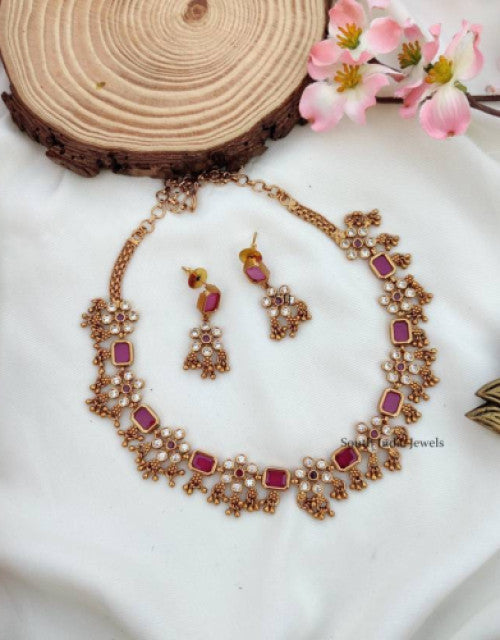 Dropdash designer choker jewelry for weddings featuring gold tone with red accents and pearl details