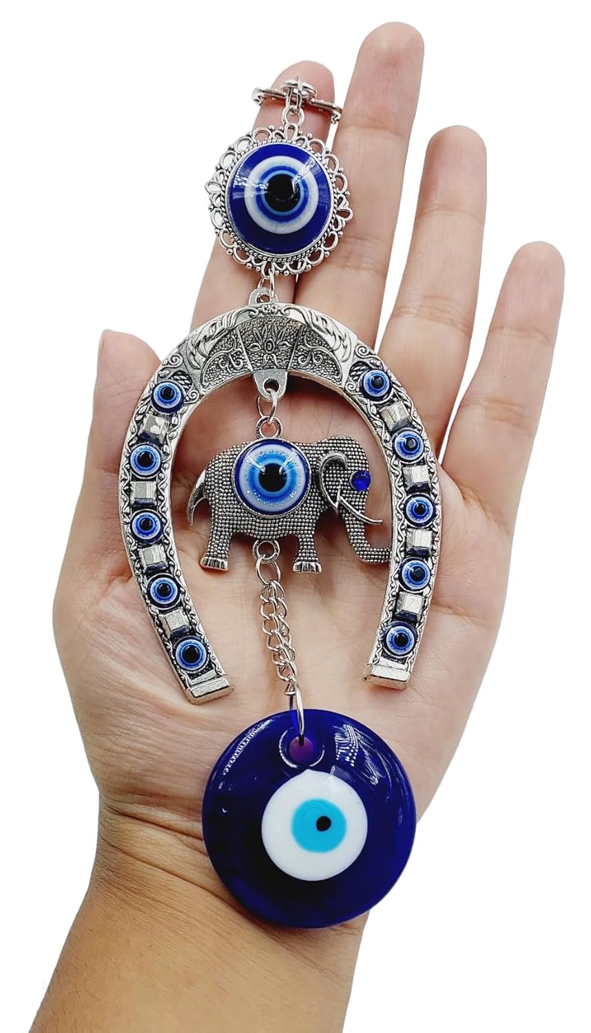 P&R Groups Evil Eye Hanging Decoration with Elephant Design and Blue Glass Beads