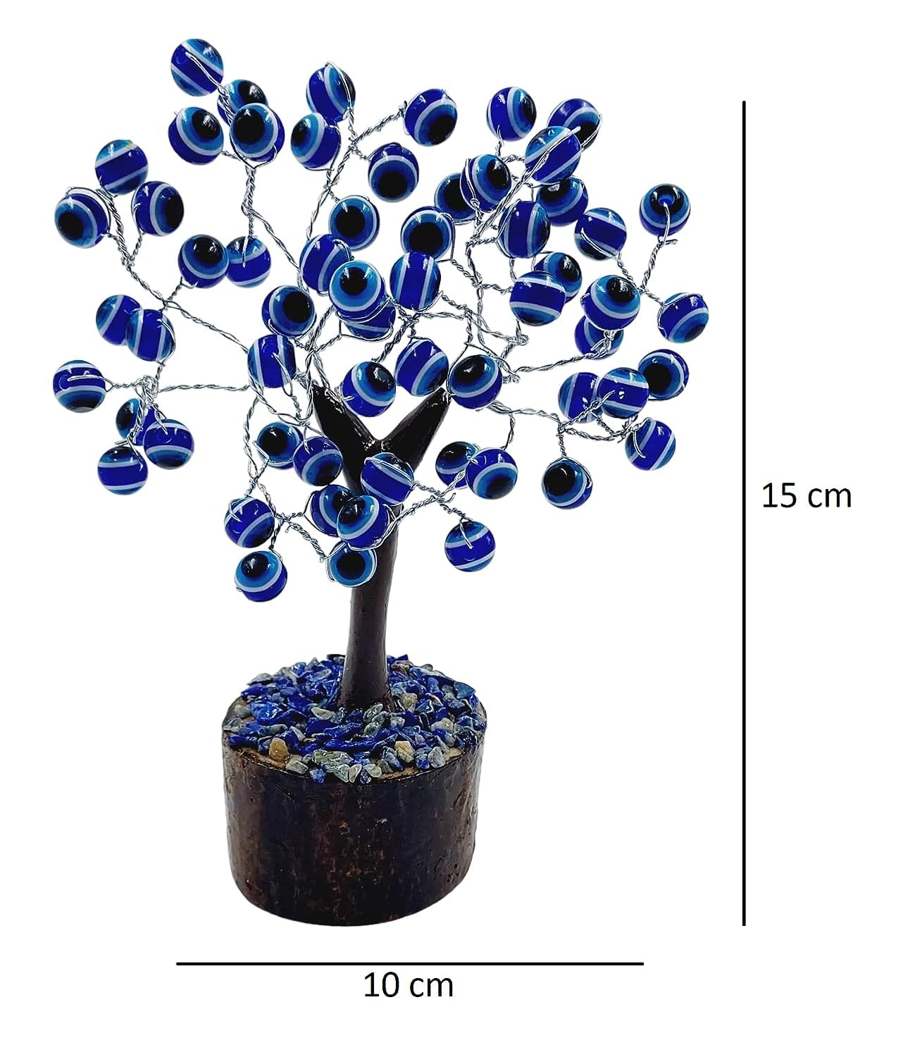 Blue evil eye protection decor tree with beads, standing 15 cm tall and 10 cm wide, ideal for home decor