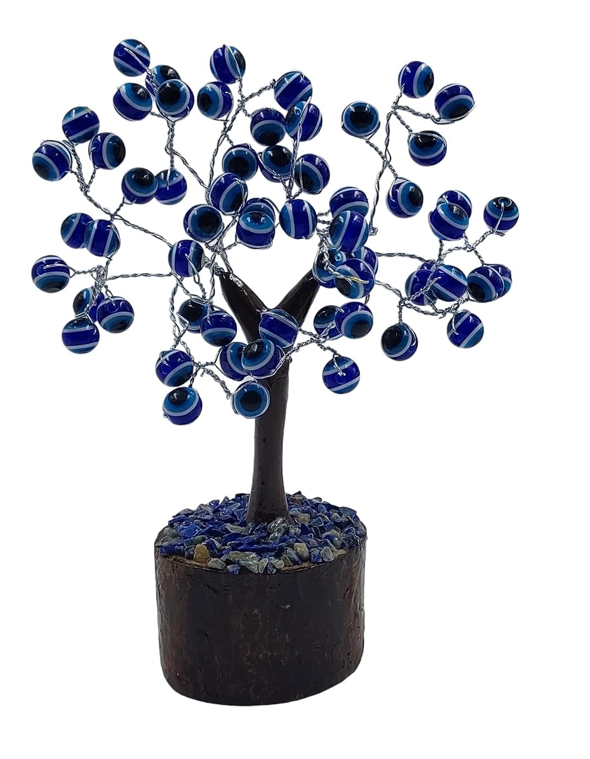 Handmade Blue Evil Eye Protection Decor Tree with Detailed Beads and Decorative Base