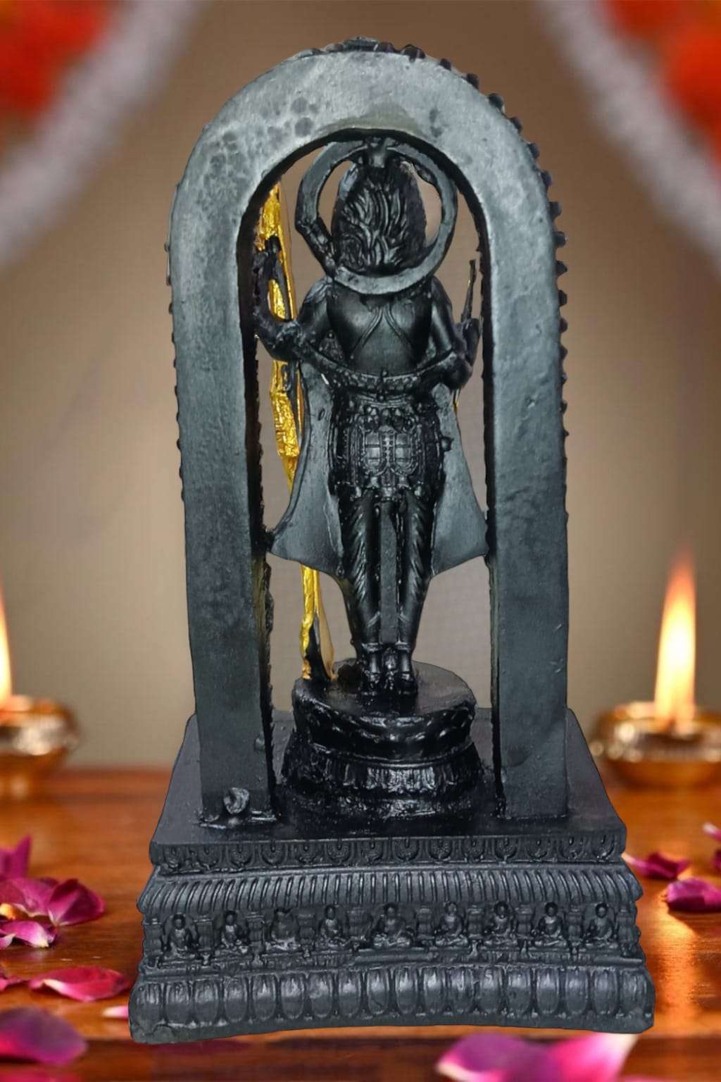 Lord Ram idol home decor displayed elegantly with intricate detailing and a traditional aesthetic