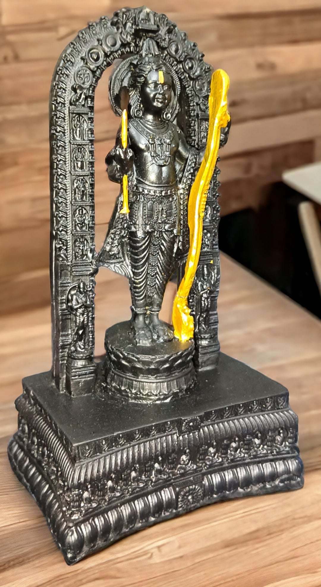 Elegant Lord Ram idol home decor in intricate design with detailed craftsmanship and golden accents