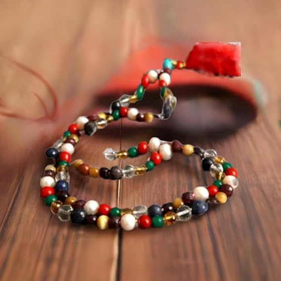 Navratan Necklace for Inner Peace with colorful beads and a pendant, perfect for spiritual practices