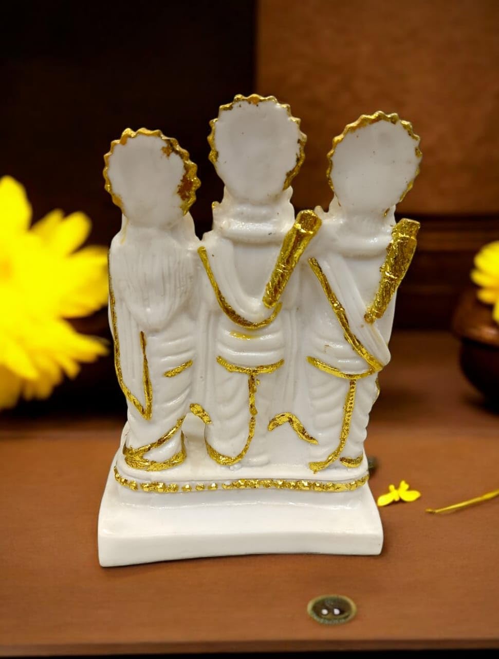 Ram Laxman Sita Hanuman idol in white and gold detailing, perfect for home decor and spiritual ambiance