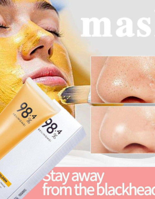 Gold foil peel-off mask by Dropdash applied to a face for skin cleansing and blackhead removal