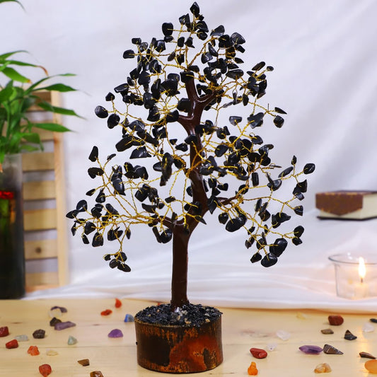 Black Crystal Tree decor crafted with natural stones, ideal for home or office decoration