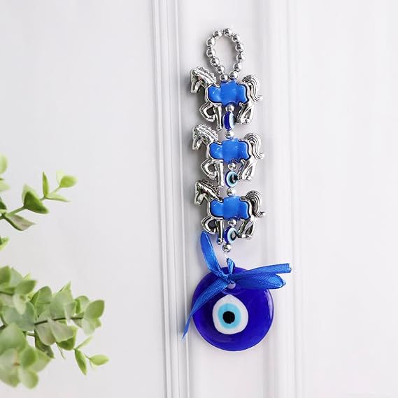 Evil Eye Home Decor Charm with Blue Glass and Silver Unicorn Accents for Protection and Style