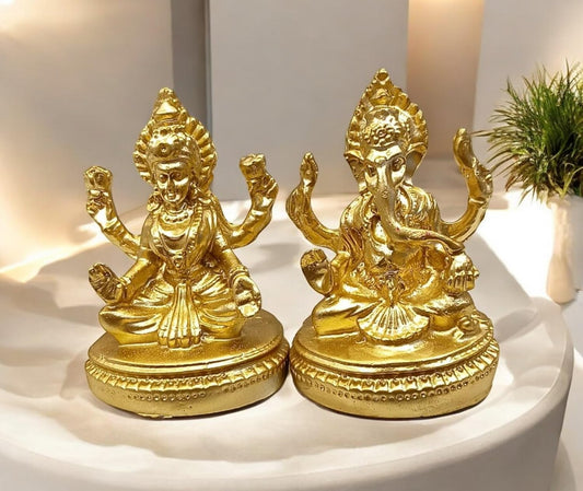 Laxmi Ganesh Idol for Office in Gold Finish, Perfect for Prosperity and Success Decor