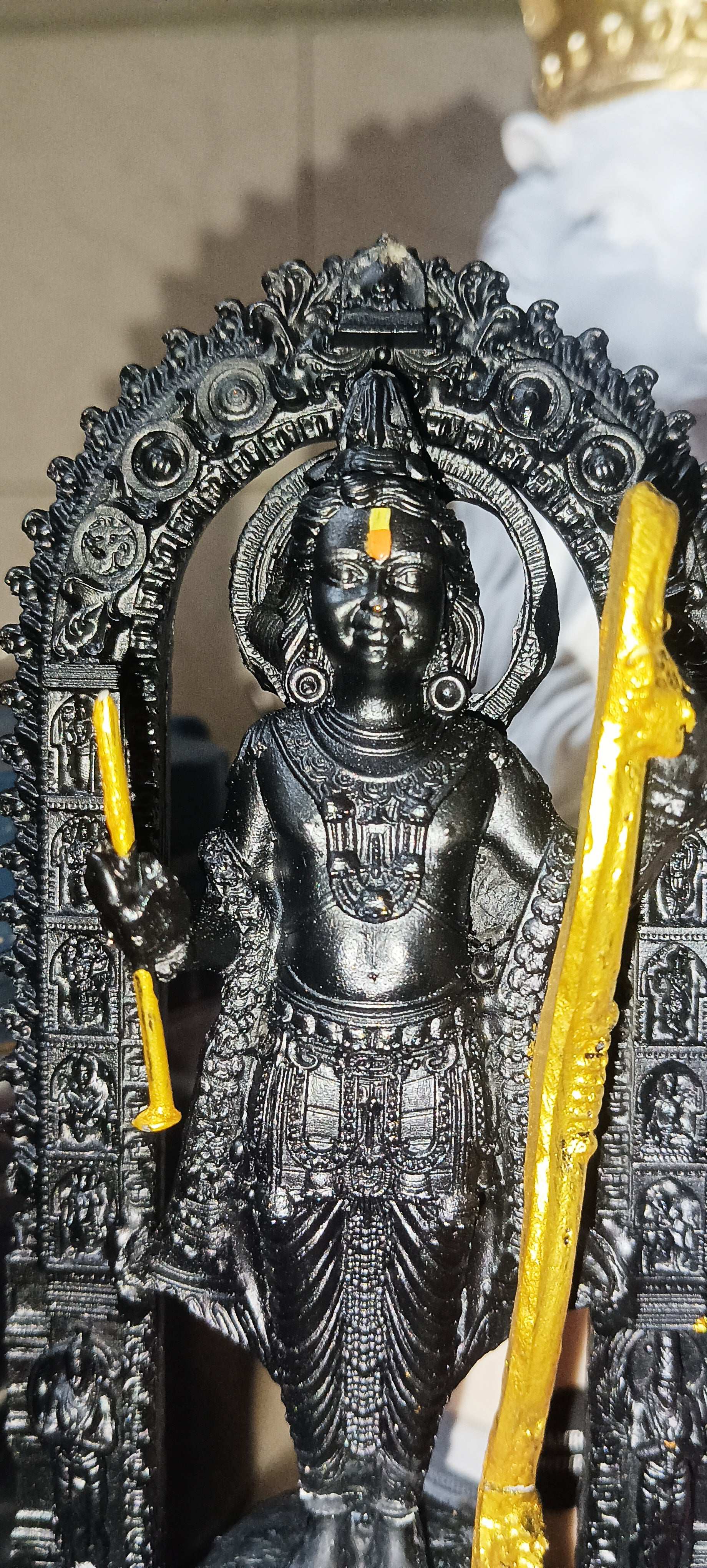 Intricate Lord Ram idol home decor featuring detailed craftsmanship and a majestic pose