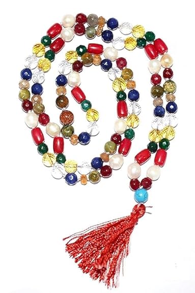 Colorful Navratan Necklace for Inner Peace with beads and a decorative tassel