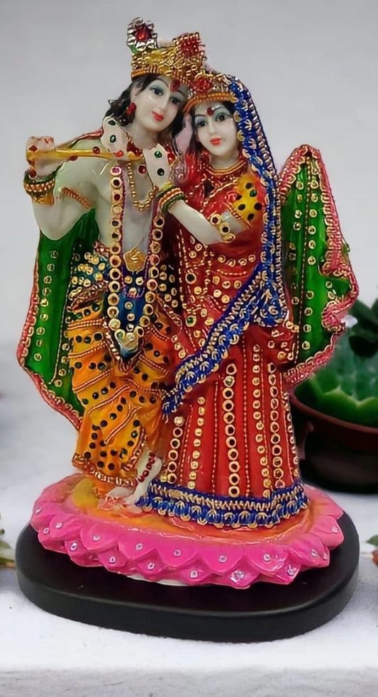 Colorful Radha Krishna idol for home decor with intricate details and vibrant designs